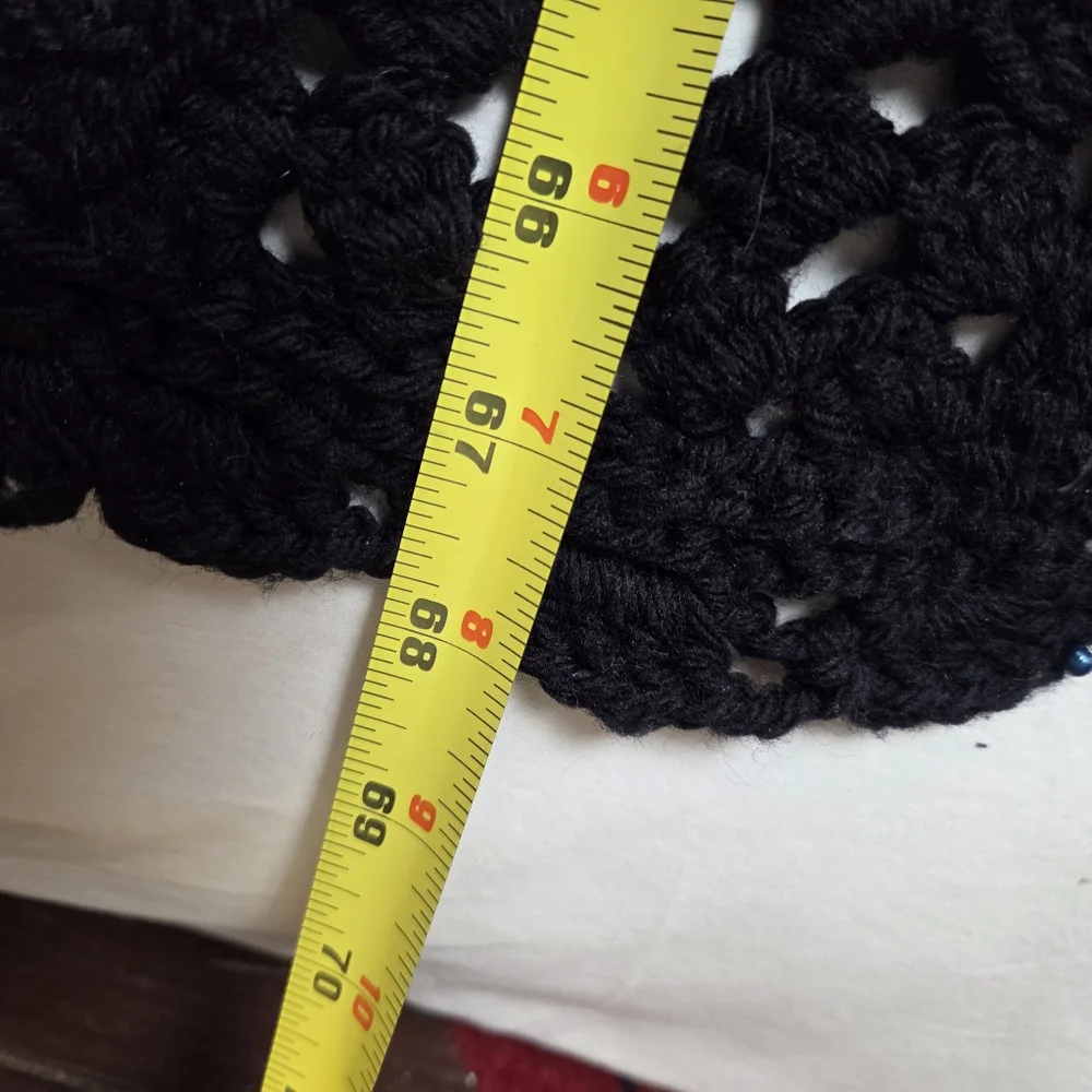 Handmade Crochet Granny Square Blanket Afghan Black Multicolor Boho 41x68